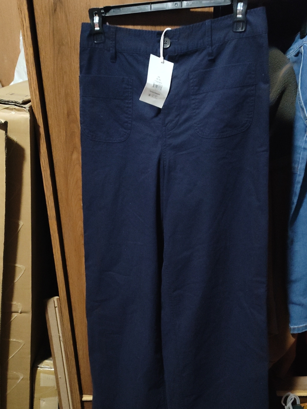 Navy Cotton Straight-Leg Pants